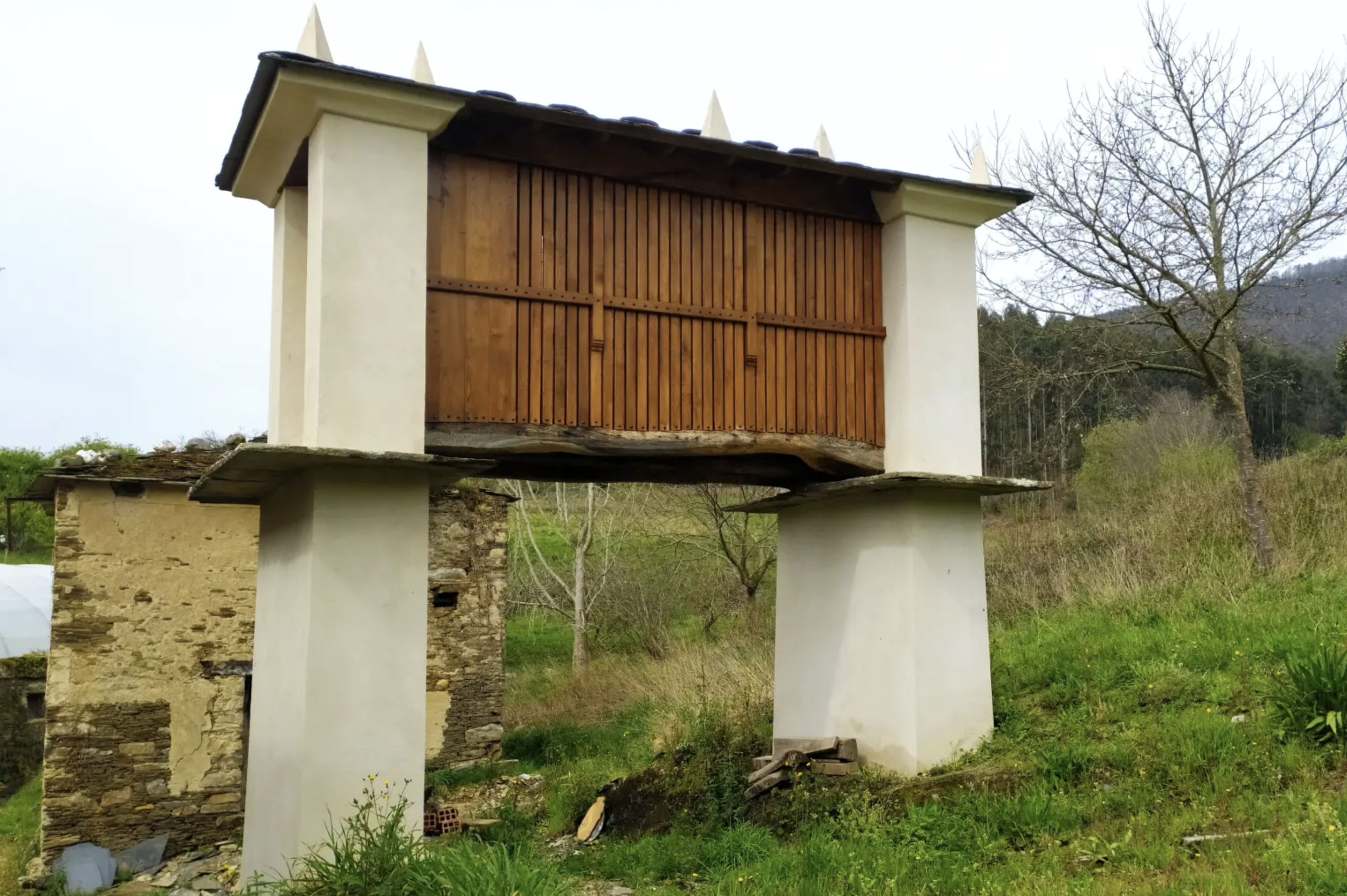 Resultado de la rehabilitación de uno de los dos hórreos tipo Mondoñedo llevada a cabo por Eunoia arquitectura ecolóxica.